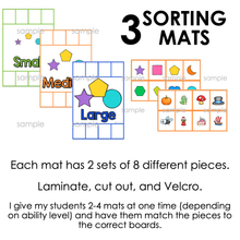 Load image into Gallery viewer, Size Comparison Sorting Mats [3 mats] | Small Medium Large Size Sorting Activity