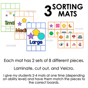 Size Comparison Sorting Mats [3 mats] | Small Medium Large Size Sorting Activity