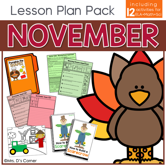 November Lesson Plan Pack | 12 Activities for Math, ELA, + Science