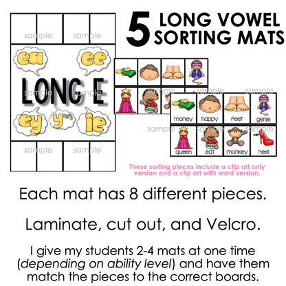 Long Vowel Sorting Mats [5 mats!] for Students with Special Needs