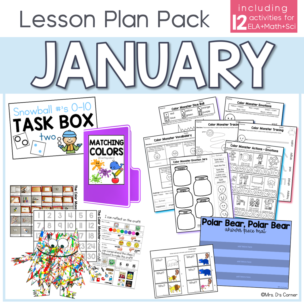 January Lesson Plan Pack | 12 Activities for Math, ELA + Science