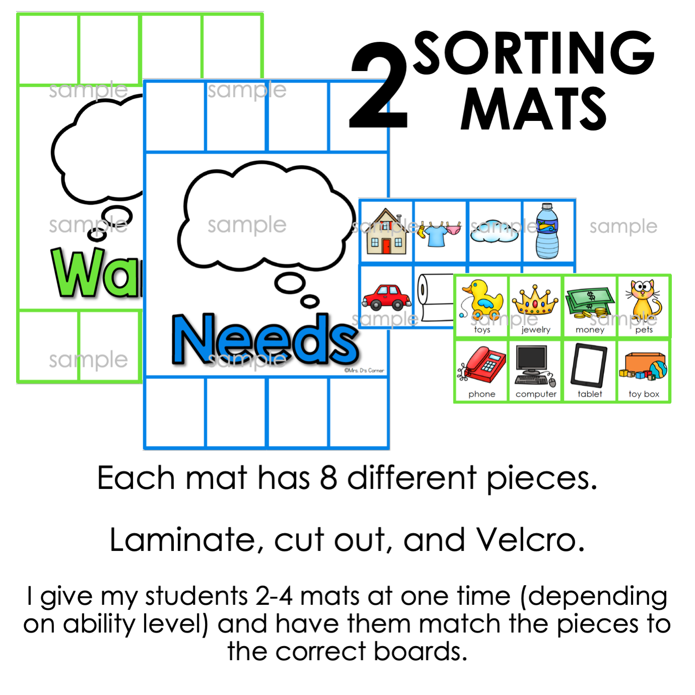 Wants and Needs Sorting Mats [2 mats included] | Want VS Need Activity