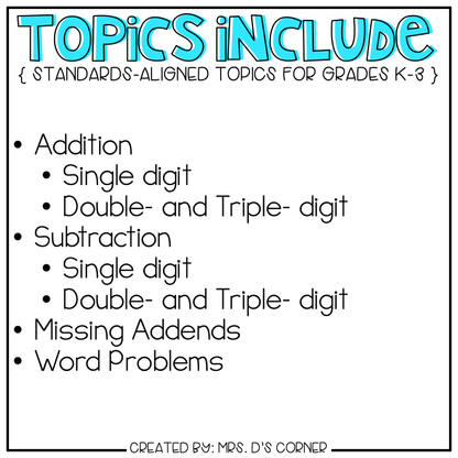 Addition and Subtraction Adapted Work Binder®