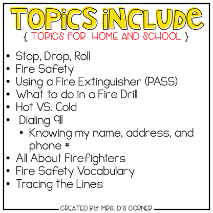 Fire Safety Adapted Work Binder® ( Topics for Home and School )