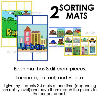 Rural and Urban Sorting Mats [2 mats included] | Types of Communities Activity