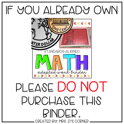 Multiplication and Division Adapted Work Binder®