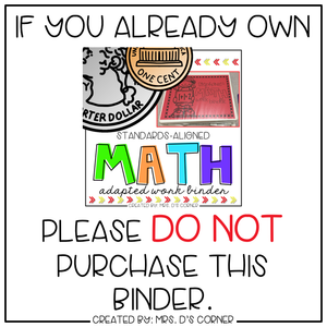 Addition and Subtraction Adapted Work Binder®