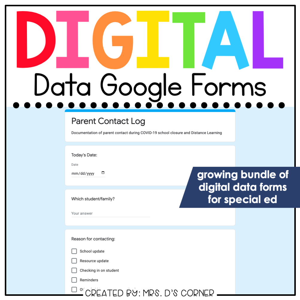Digital Data Forms for Special Education | Digital Google Data Forms