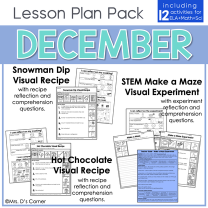 December Lesson Plan Pack | 12 Activities for Math, ELA, + Science