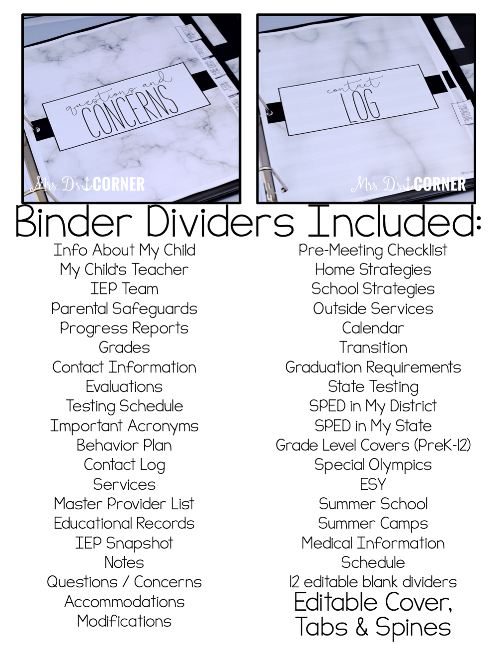 Parent IEP Binder | Editable (Black and White) IEP Companion for Parents