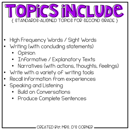 Second Grade English Language Arts Adapted Work Binder® { Standards Aligned }