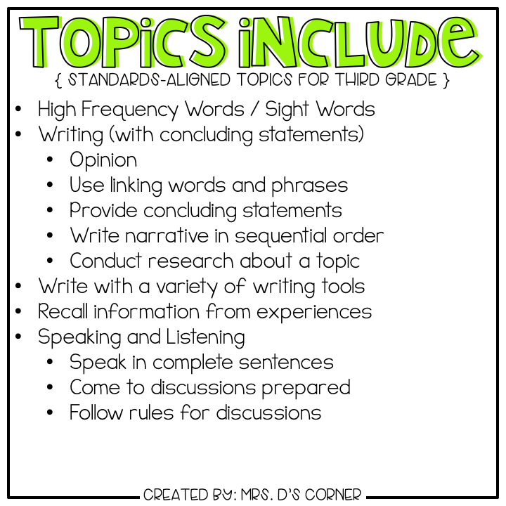 Third Grade English Language Arts Adapted Work Binder® { Standards Ali ...