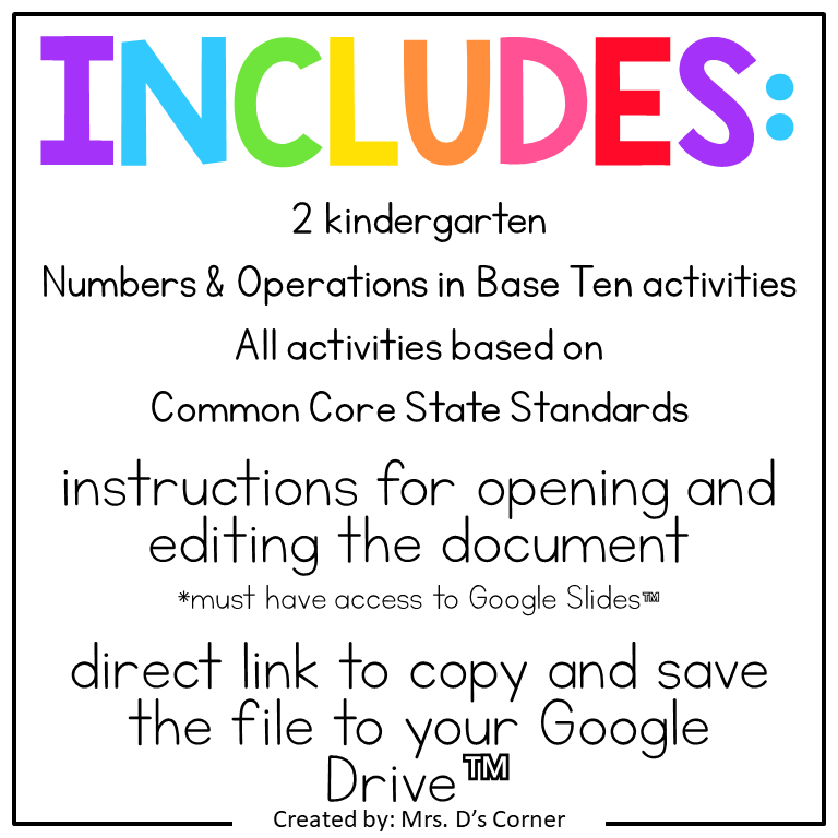 Kindergarten Numbers + Operations in Base 10 Standards-Aligned Digital Activity Bundle