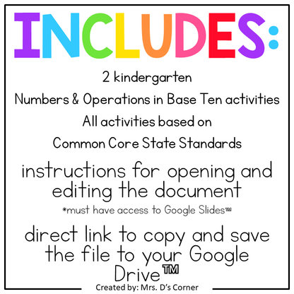 Kindergarten Numbers + Operations in Base 10 Standards-Aligned Digital Activity Bundle