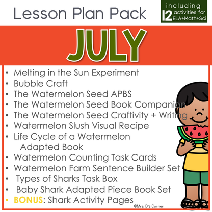 July Lesson Plan Pack | 12 Activities for Math, ELA, + Science