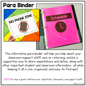 Para Binder for the Special Education Classroom | Paraprofessional Binder