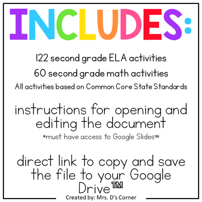 Second Grade Standards-Aligned Digital Activity Bundle | Distance Learning