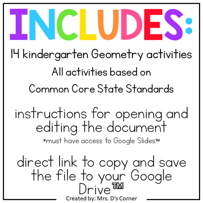 Kindergarten Geometry Standards-Aligned Digital Activity Bundle