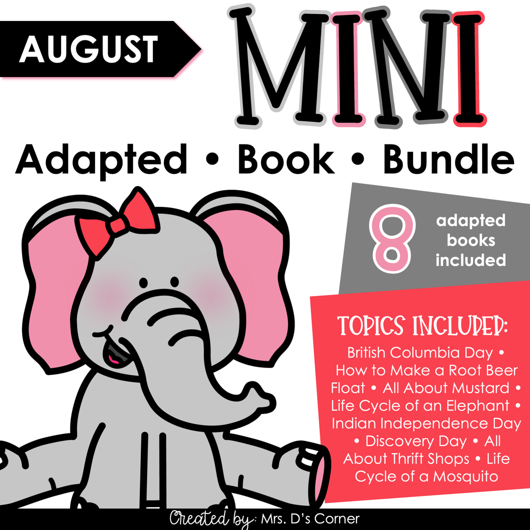 August Mini Adapted Book Bundle [8 books!] Digital + Printable Adapted Books