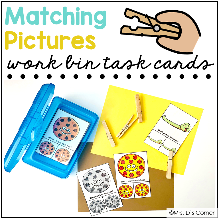Matching Pictures Work Bin Task Cards | Centers for Special Ed