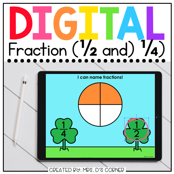 Saint Patrick's Day Fraction 1/2 and 1/4 Digital Activity | Distance Learning