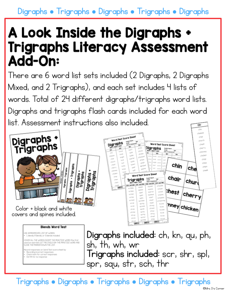 Digraphs and Trigraphs Word Lists Literacy Assessment ADD ON #3