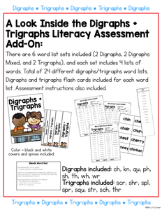Digraphs and Trigraphs Word Lists Literacy Assessment ADD ON #3