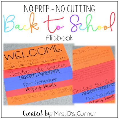 NO PREP Parent Handbook - NO CUTTING | Back to School Flip Book