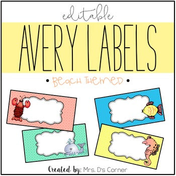 Beach Theme Editable Classroom Labels 2x4 { Avery Label 8163 }