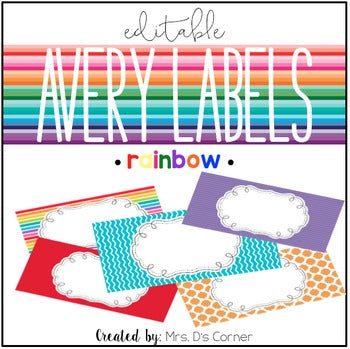 Rainbow Editable Classroom Labels 2x4 { Avery Label 8163 }