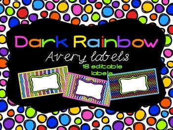 Dark Rainbow Theme Editable Classroom Labels 2x4 { Avery Label 8163 }