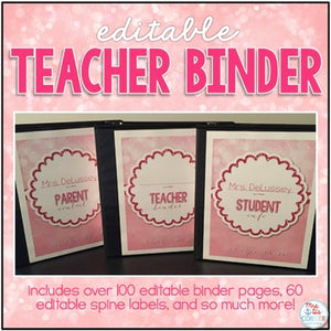 Editable Teacher Binder { Pink Bokeh } - Ultimate Teacher Survival Binder