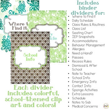 Substitute Binder { Teal Mosaic } Ultimate Sub Tub Binder Guide