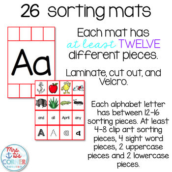 Alphabet Sorting Mats [26 mats / 386 pieces] for Students with Special Needs