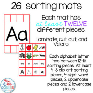 Alphabet Sorting Mats [26 mats / 386 pieces] for Students with Special Needs