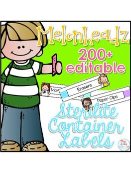 Editable Melonheadz Teacher Toolbox Labels { Over 200 labels! } Sterilite Labels