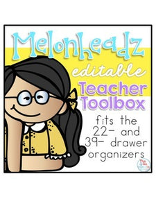Editable Melonheadz Teacher Toolbox Labels { fits 22- and 39- drawer organizer }