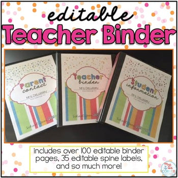 Editable Teacher Binder { Confetti Brights } Ultimate Teacher Survival Binder