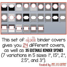 Load image into Gallery viewer, Editable Binder Covers { Black White and Red } with Editable Spines