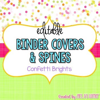 Editable Binder Covers { Confetti Brights } with Editable Spines