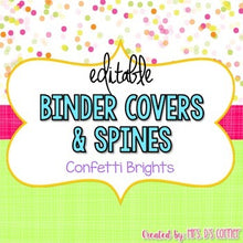 Load image into Gallery viewer, Editable Binder Covers { Confetti Brights } with Editable Spines