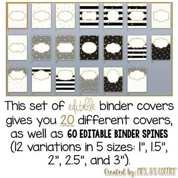 Editable Binder Covers { Black and Gold } with Editable Spines