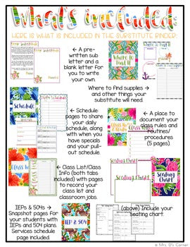 Editable Substitute Binder { Lilly Inspired } For Short and Long Term Subs