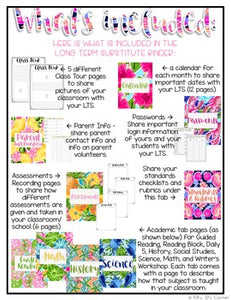 Editable Substitute Binder { Lilly Inspired } For Short and Long Term Subs