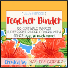 Load image into Gallery viewer, Editable Teacher Binder ( Lilly Inspired )