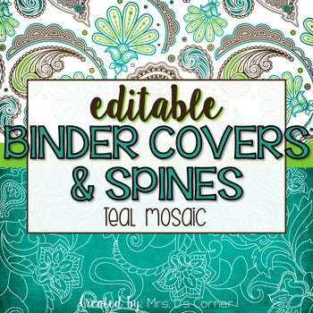 Editable Binder Covers ( Teal Mosaic )