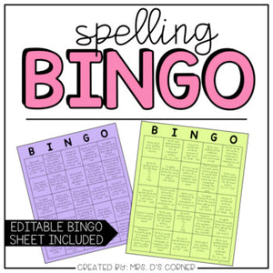 Spelling BINGO Sheets - Spelling Menu ( for ELA centers or Homework )