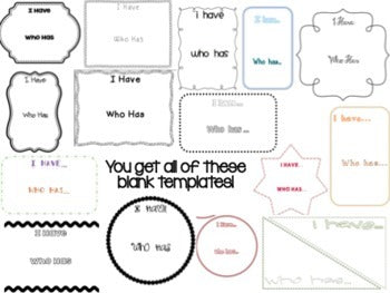 I Have, Who Has - Blank Templates (15 editable templates) – mrsdsshop