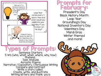 February Photo Writing Prompt Task Cards | Writing Prompts for February