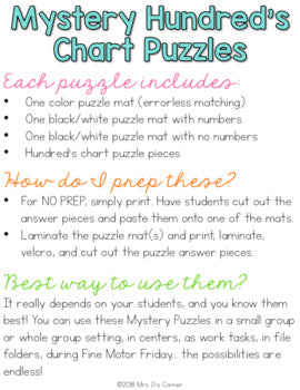 Saint Patrick's Day Mystery Picture Hundred's Chart Puzzles